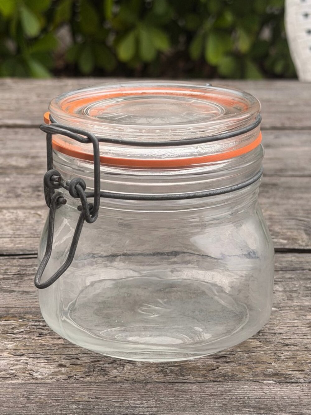 Vintage Ermetico Italian Glass Canning Canister Jar Italy Orange Wire Bail Lid